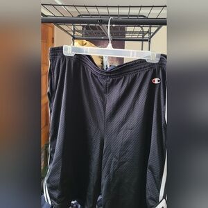 Champion Boys/Unisex Black Mesh Shorts W/Split Bottom Side/side Stripes